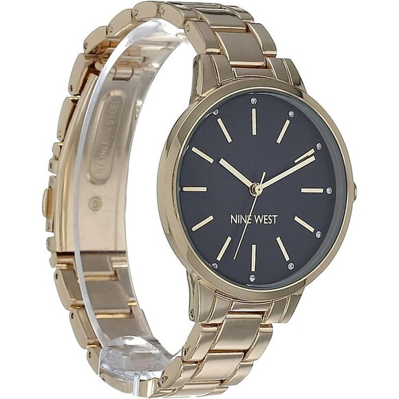 ?Nine West Crystal Accented Bracelet Women Black Mineral Adjustable Clasp Watch main image 5